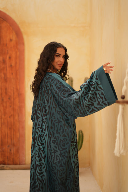 Blue Calligraphy Kaftan